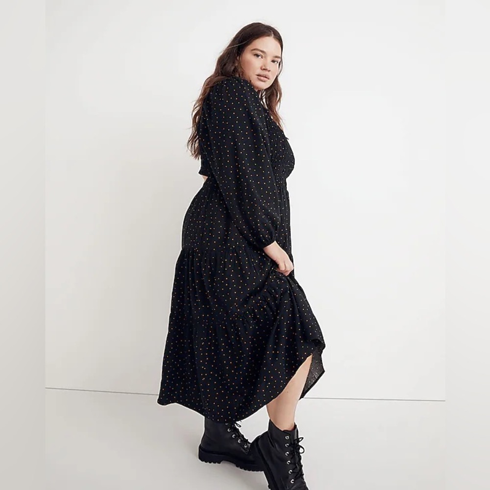 Madewell plus Lucie long sleeve dot back cutout Tiered Midi Dress 3X